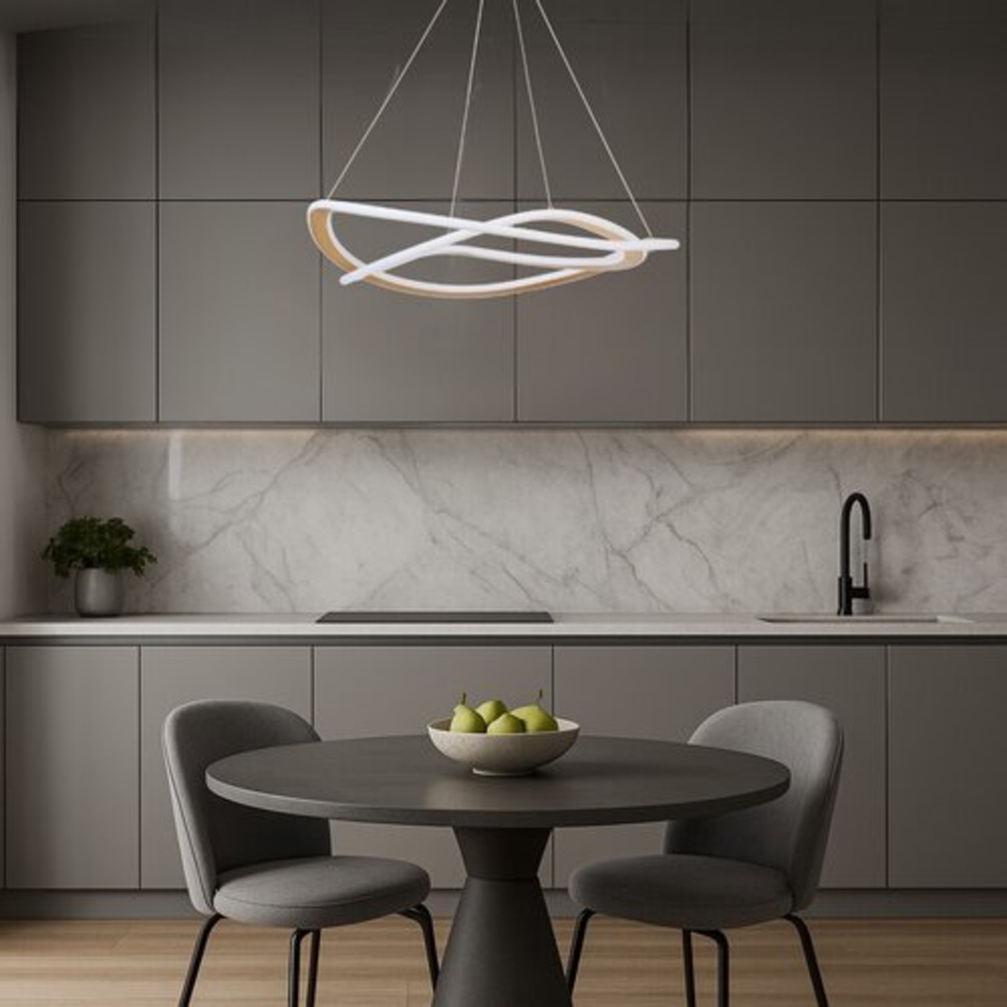 Елегантен LED висящ полилей 72W –от матирано златос регулируема височина и топла светлина 3000K с топла светлина 3000K