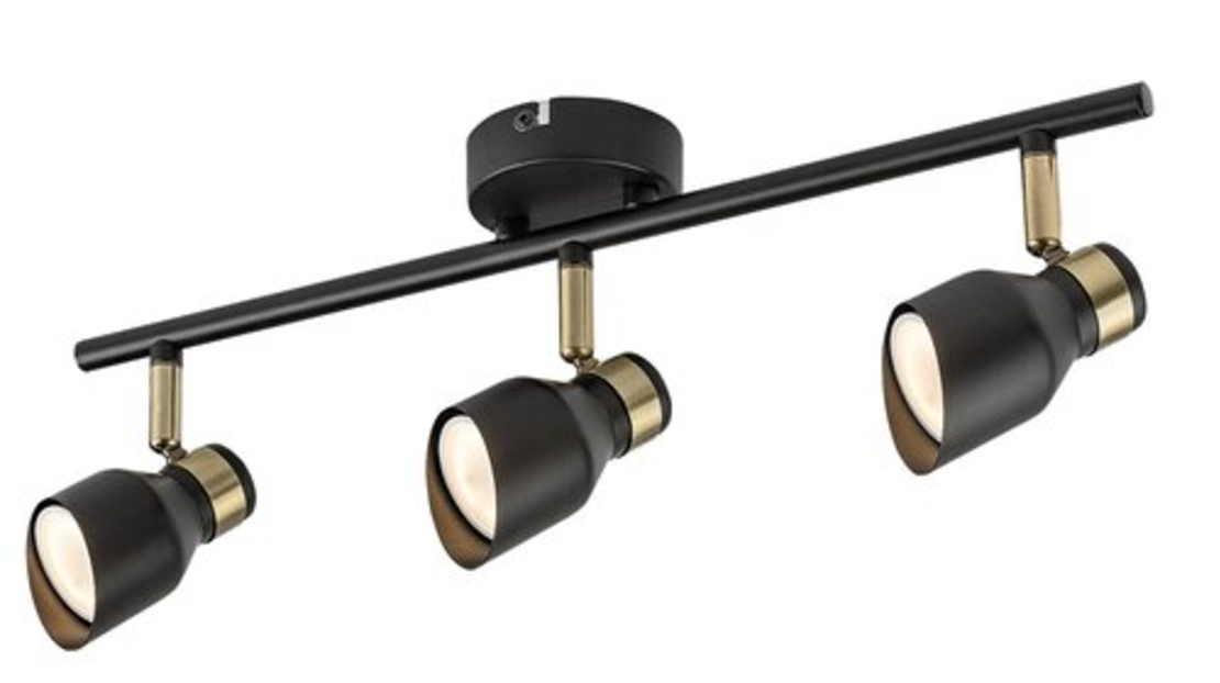 Модерен троен GU10 спот в черно и злато