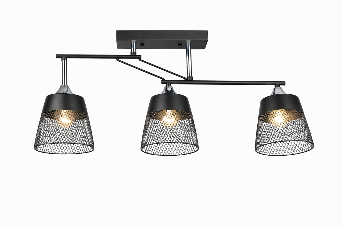 Модерен полилей 3 × E27 – черно и хром