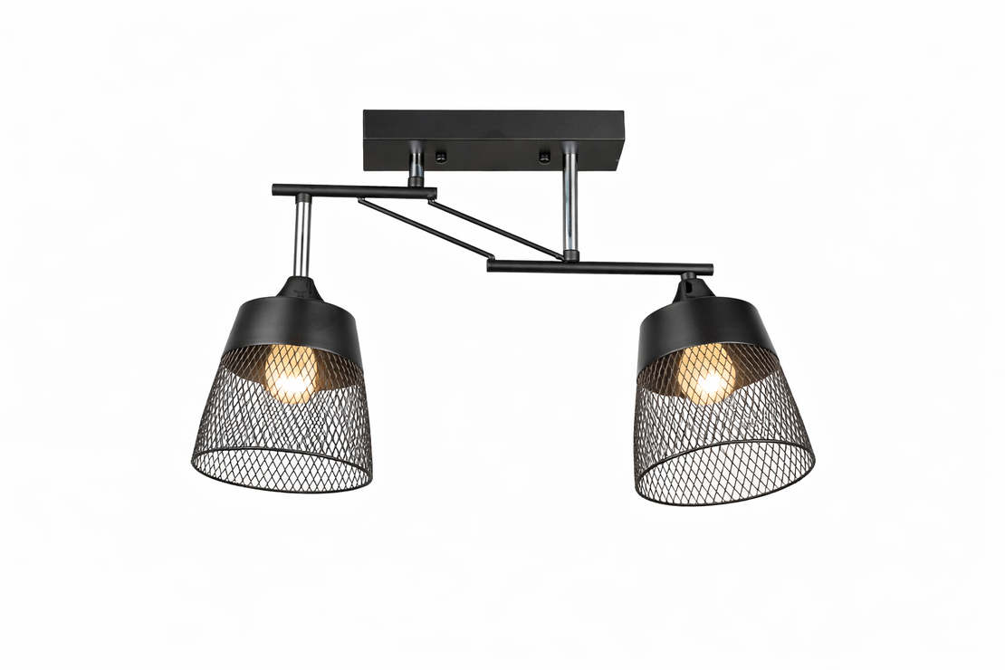 Модерен полилей 2 × E27 – черно и хром