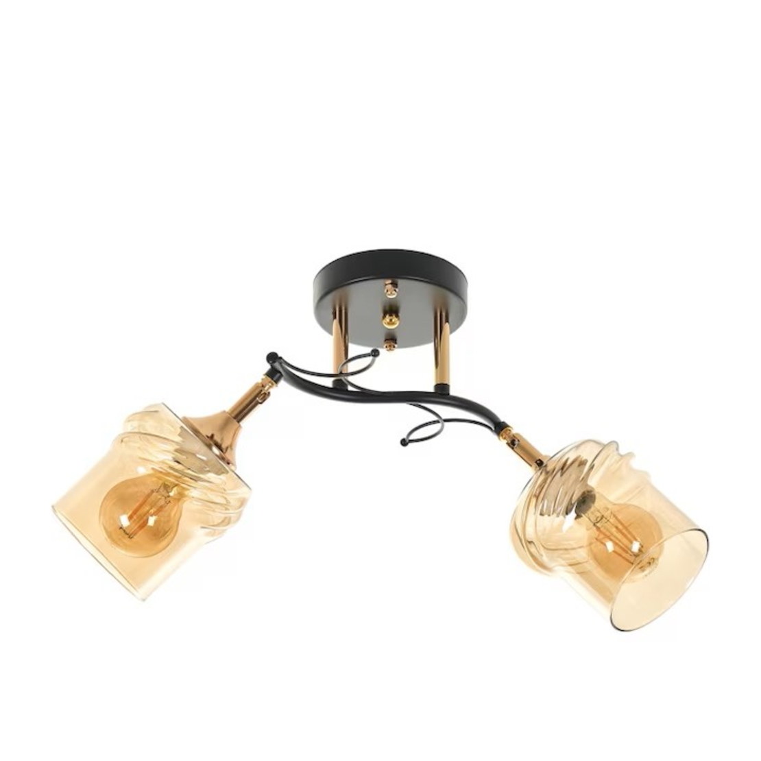 Модерен полилей от черен метал и стъкло – 2xE27