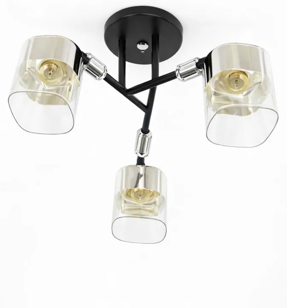 Полилей 3 x E27 черен с  хром стъкло модерен дизайн