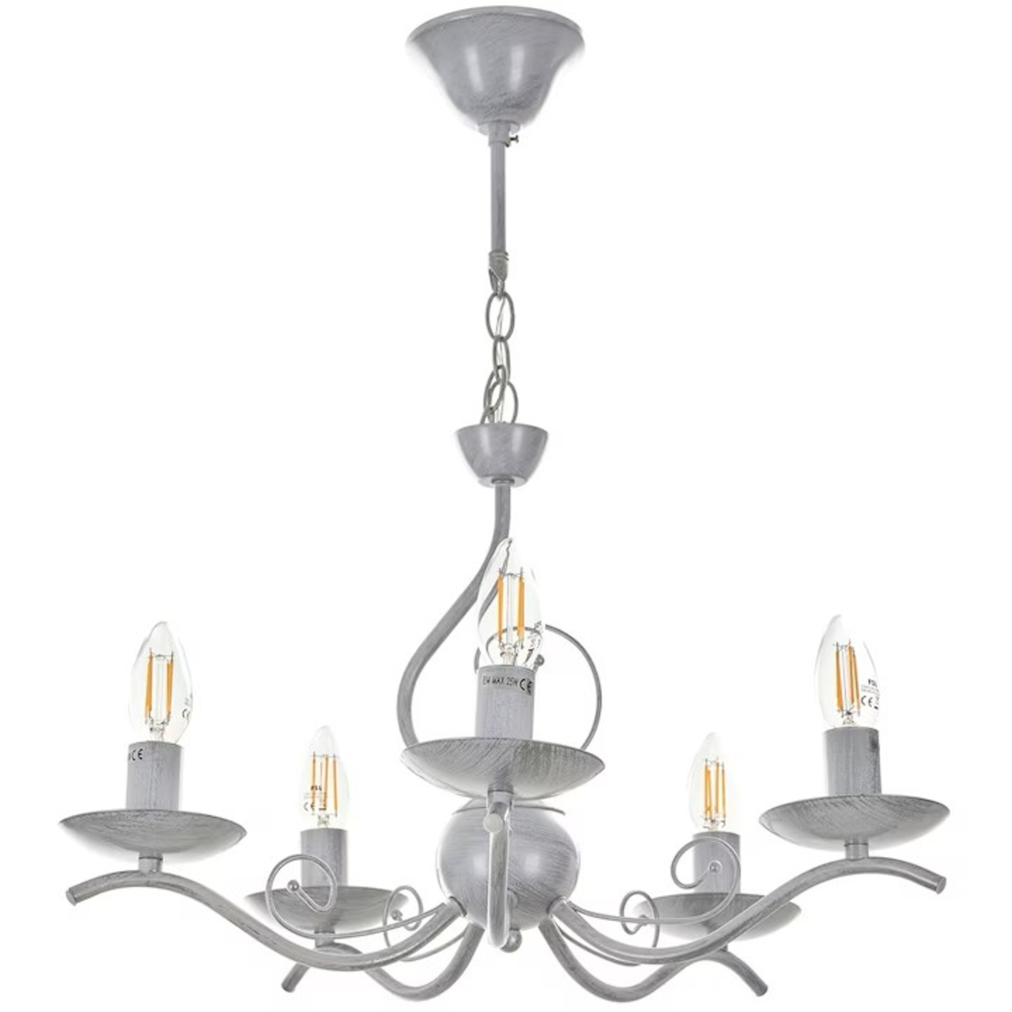 Класически бял полилей 5xE14 – елегантен метален дизайн с регулируема височина