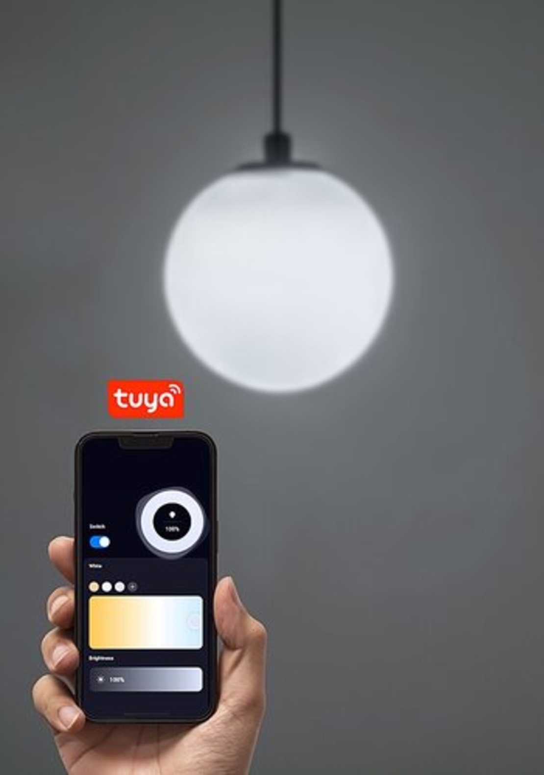 Смарт LED висящо релсово осветление – 5W, регулируема цветна температура 2700–5500K, Wi-Fi, черен алуминий и стъклен абажур