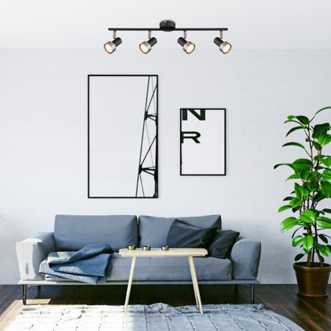 Модерен спот 4-ка – матирано черен и матиран хром метал, GU10, 4x50W