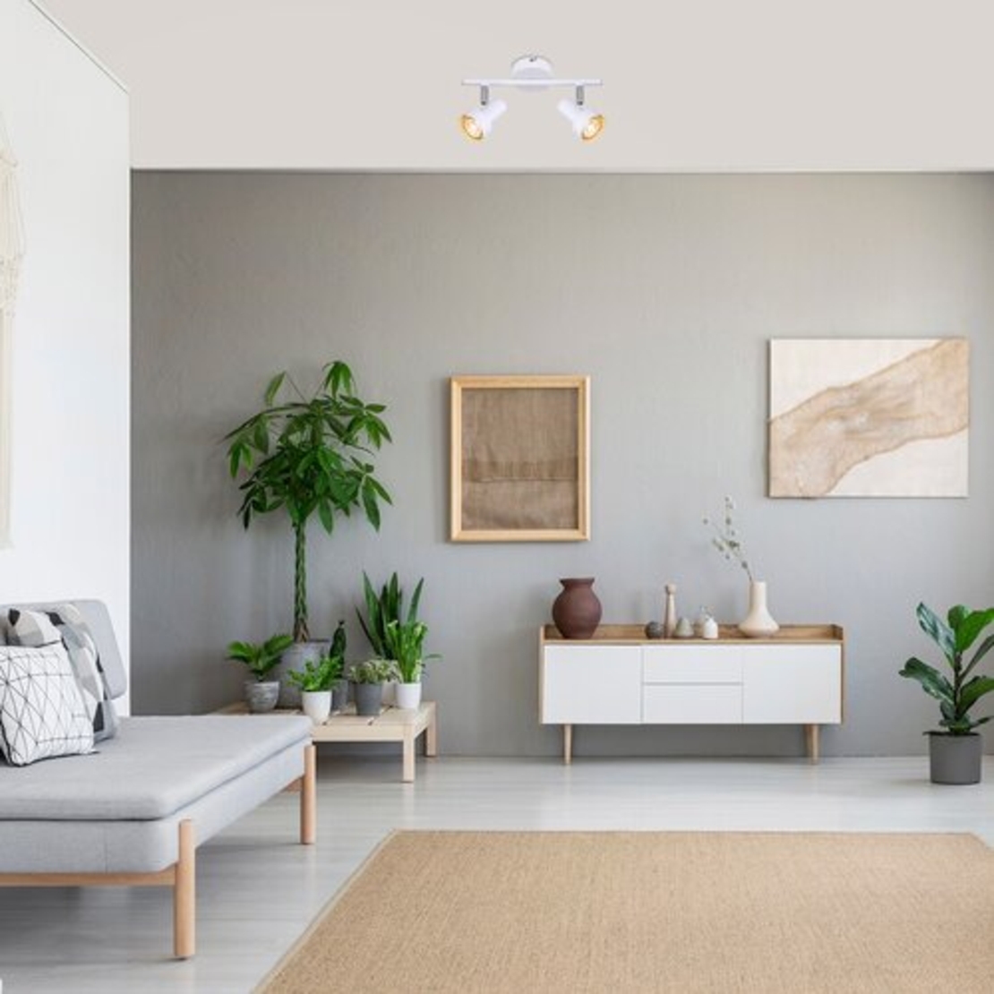 Модерен двоен спот осветител – бял метал, GU10, 2x50W