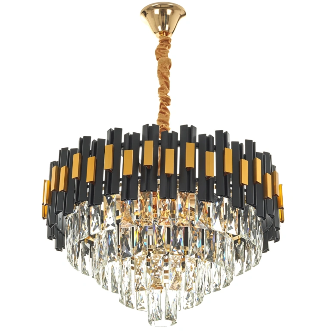 Луксозен златен полилей от метал и кристал, 8 крушки E27, регулируема височина