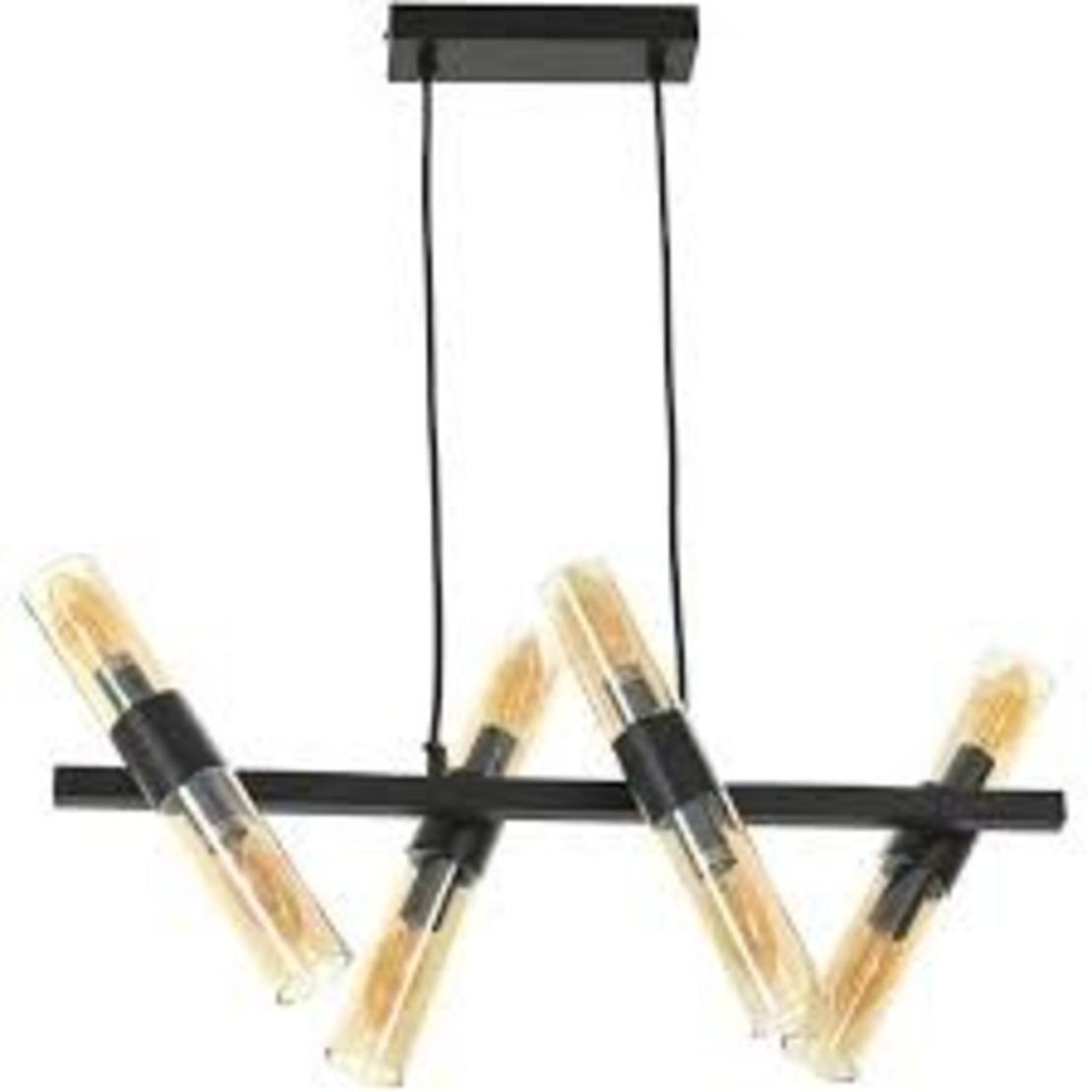 Винтидж таванен полилей от метал и стъкло – черен, 8xE14