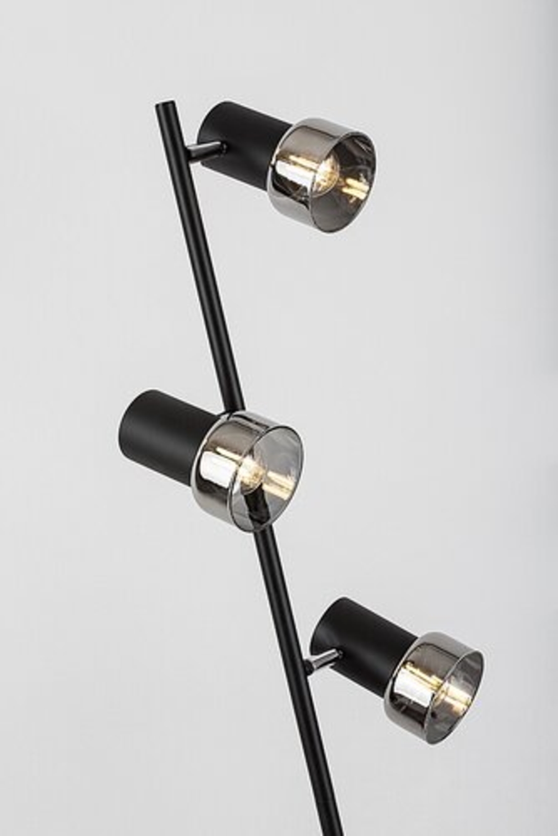 Модерен лампион – E14, 3xMAX15W, IP20, черен метал, стъкло с димен цвят