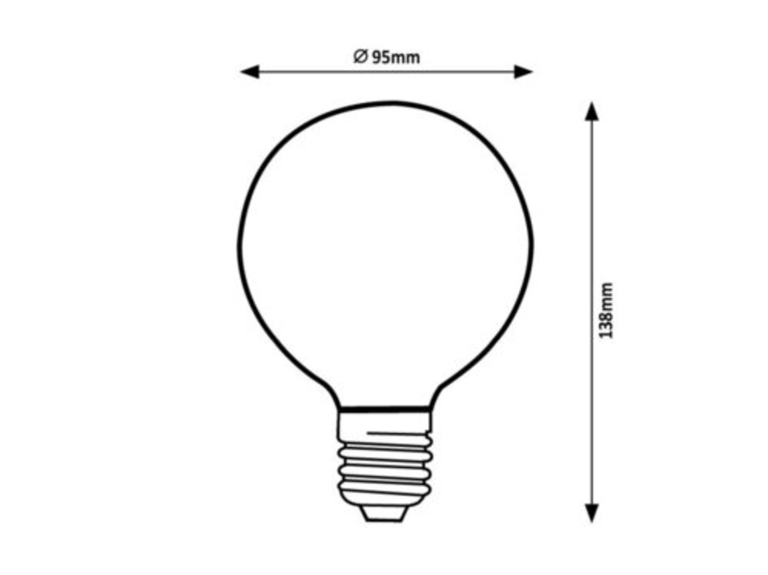 LED филаментна крушка G95, 5W, E27, 3000K, топло бяло, кехлибарено стъкло