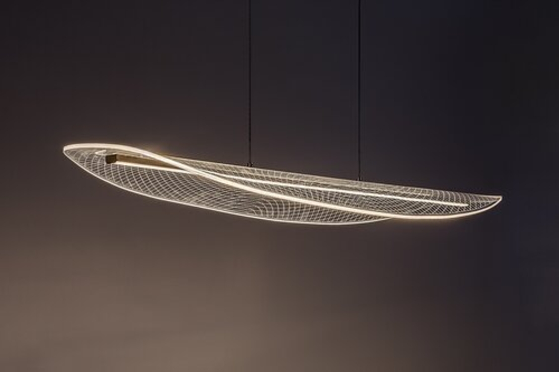 Модерен LED висящ полилей 32W матирано златенметал ,акрил и топла светлина 3000K