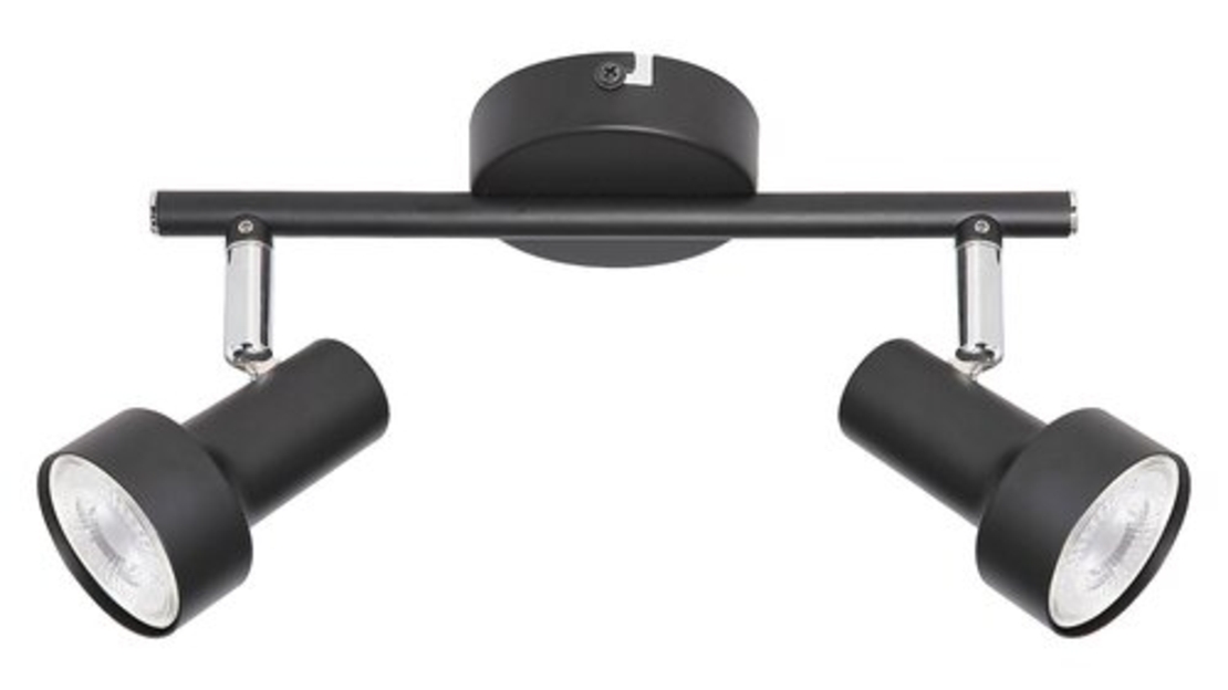 Модерен двоен спот осветител – черен метал, GU10, 2x50W