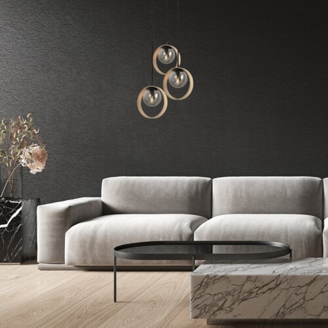 Модерен висящ полилей 3xE14 – метал, дърво и стъкло