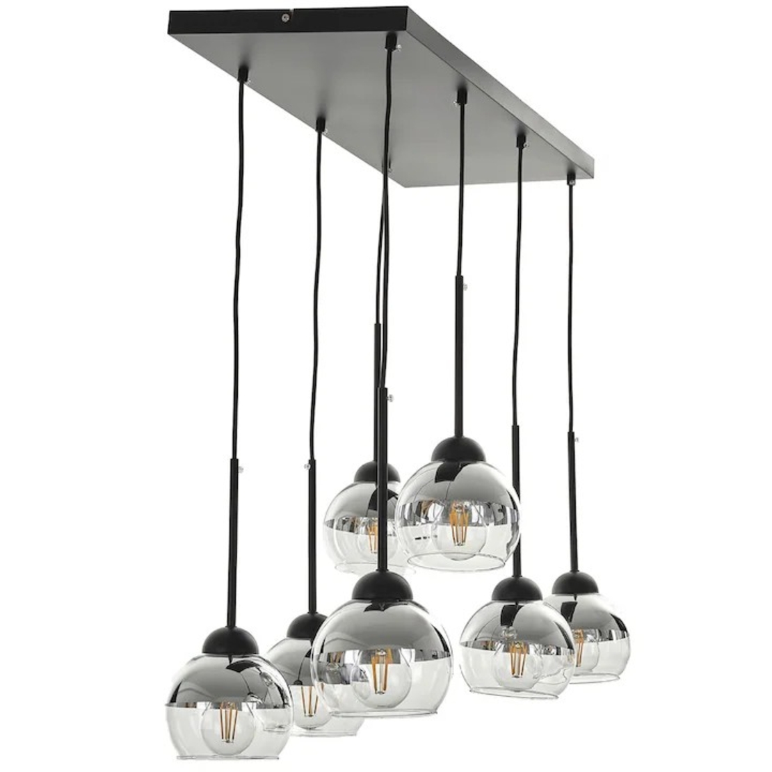 Луксозен полилей E27 – черно и хром осветително тяло с 7 светлоизточника