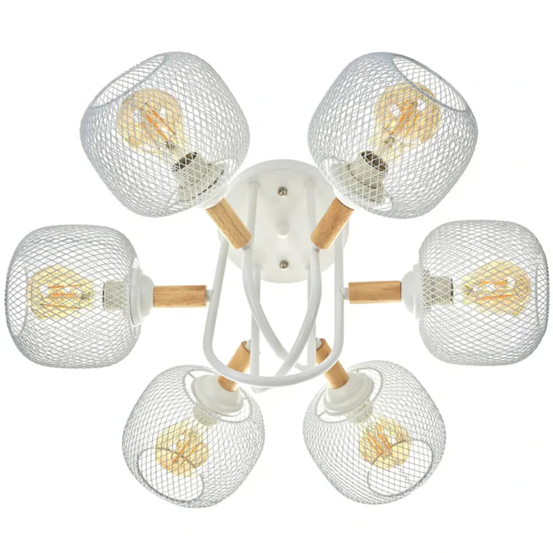 Полилей 6×E27 бял с дърво