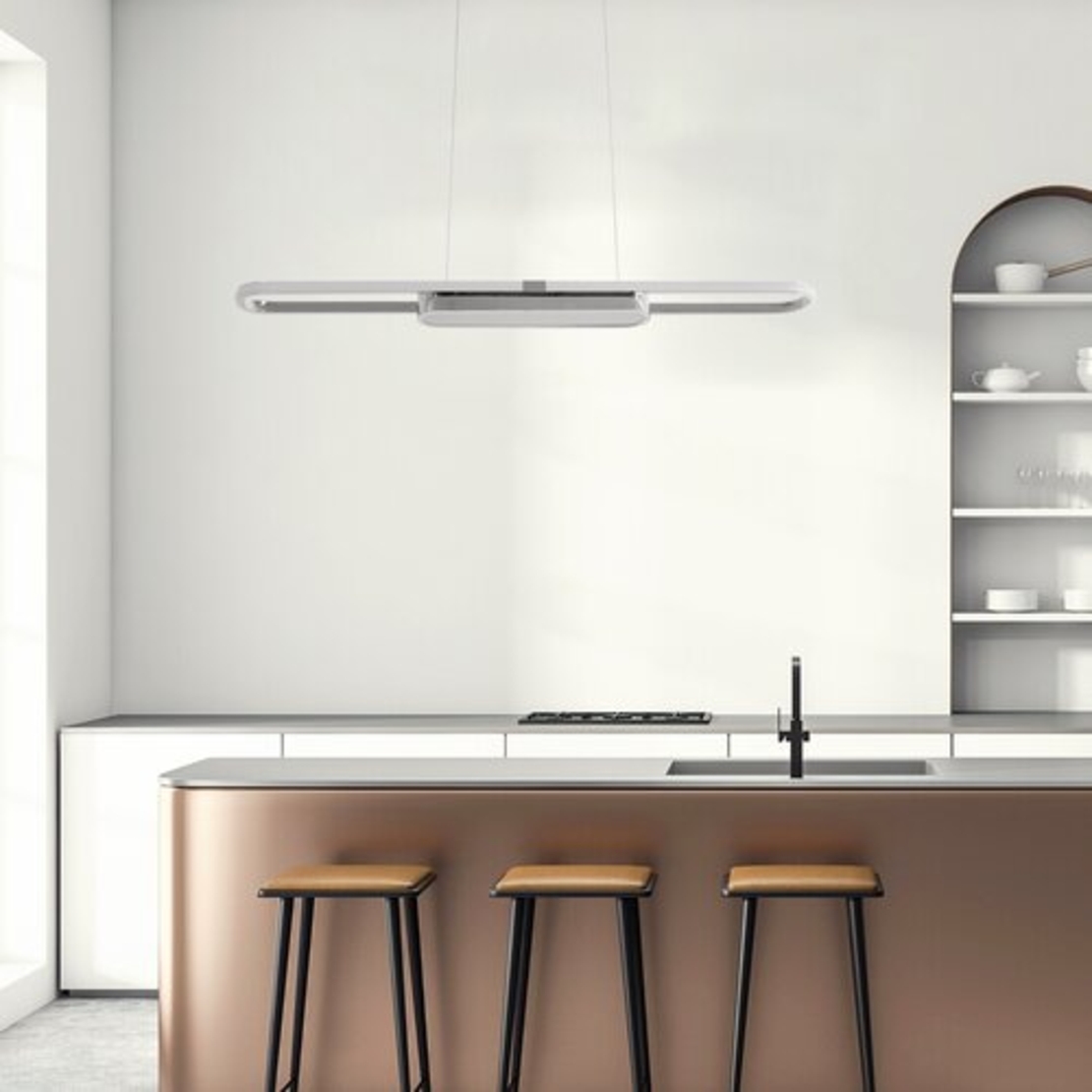 Модерен LED висящ осветител 48W – хром, 4000K естествена светлина