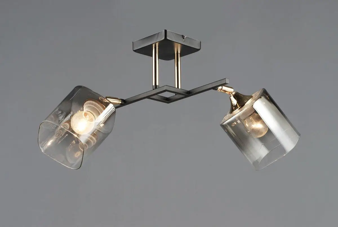 Модерен полилей 2 × E27 с метал и стъкло – черно и хром