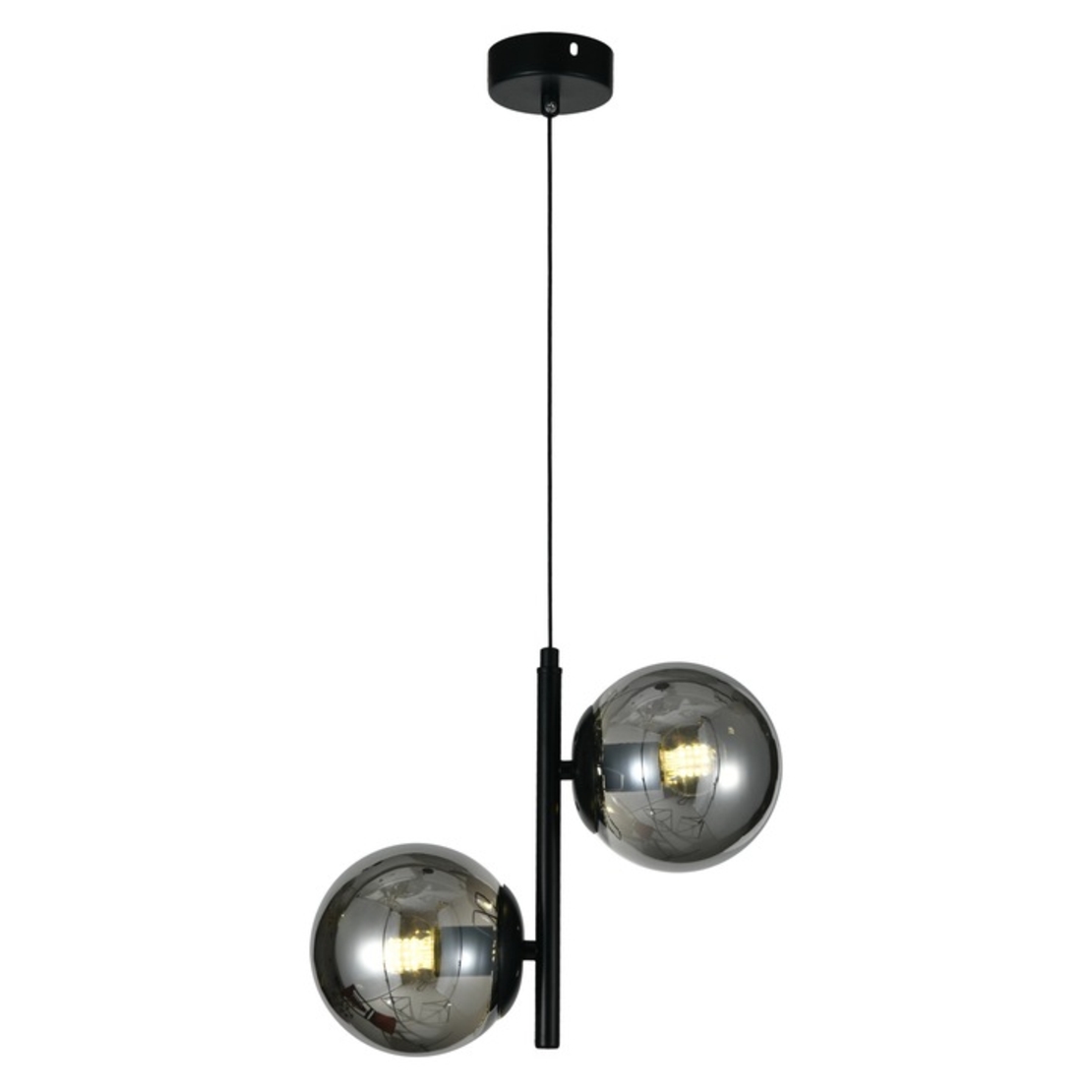 Модерен полилей 2 × E27 със стъклени тела – черен с регулируемависочина
