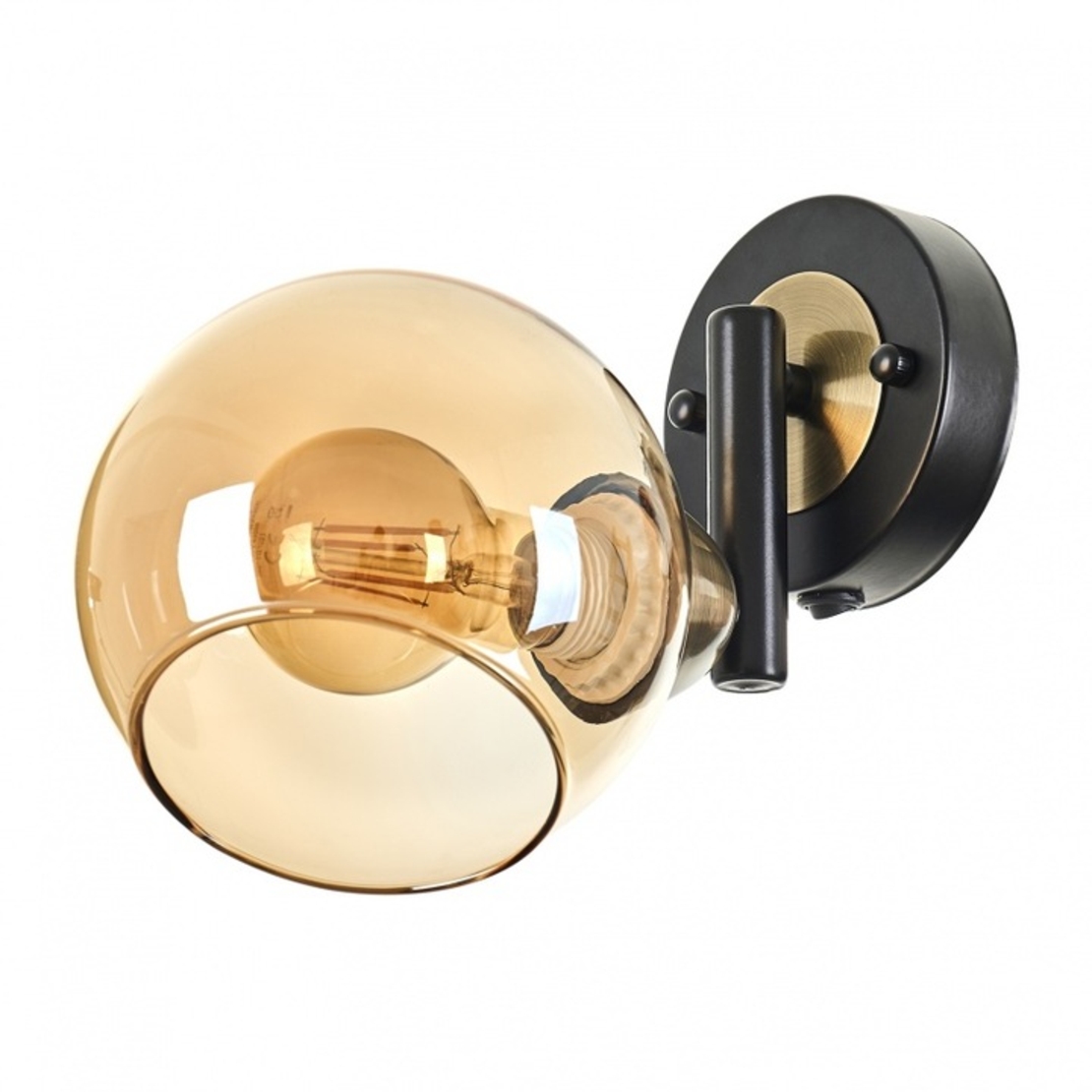 Винтидж стенен аплик – бронз и черно с прозрачно стъкло, E27