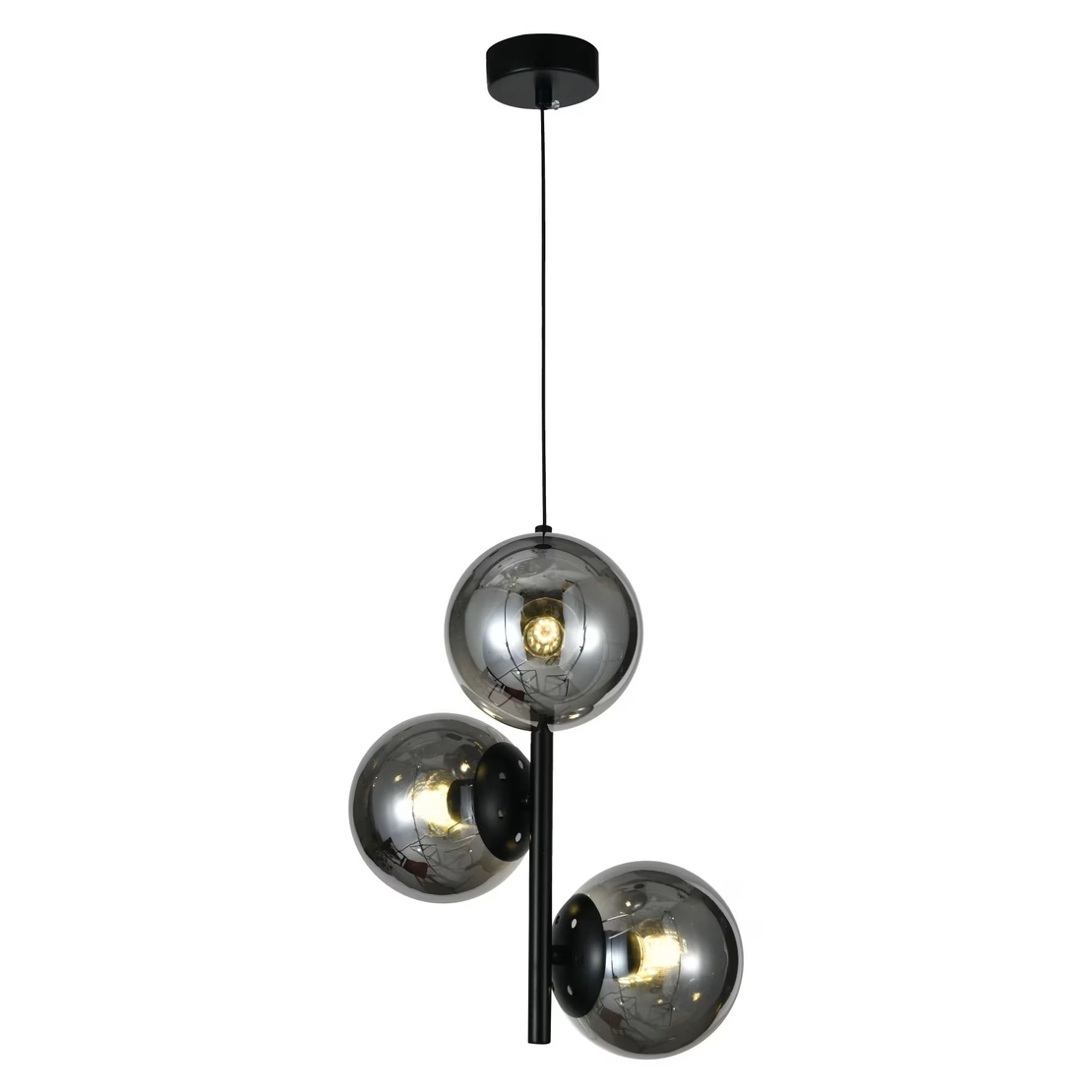 Модерен полилей 3 × E27 със стъклени тела – черен