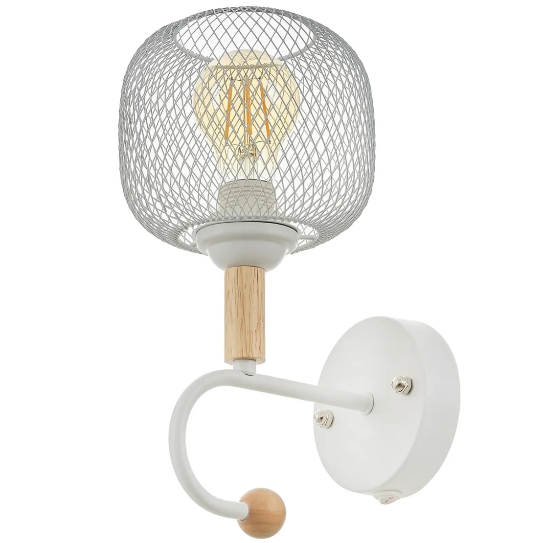 Аплик 1×E27 бял метал+дърво