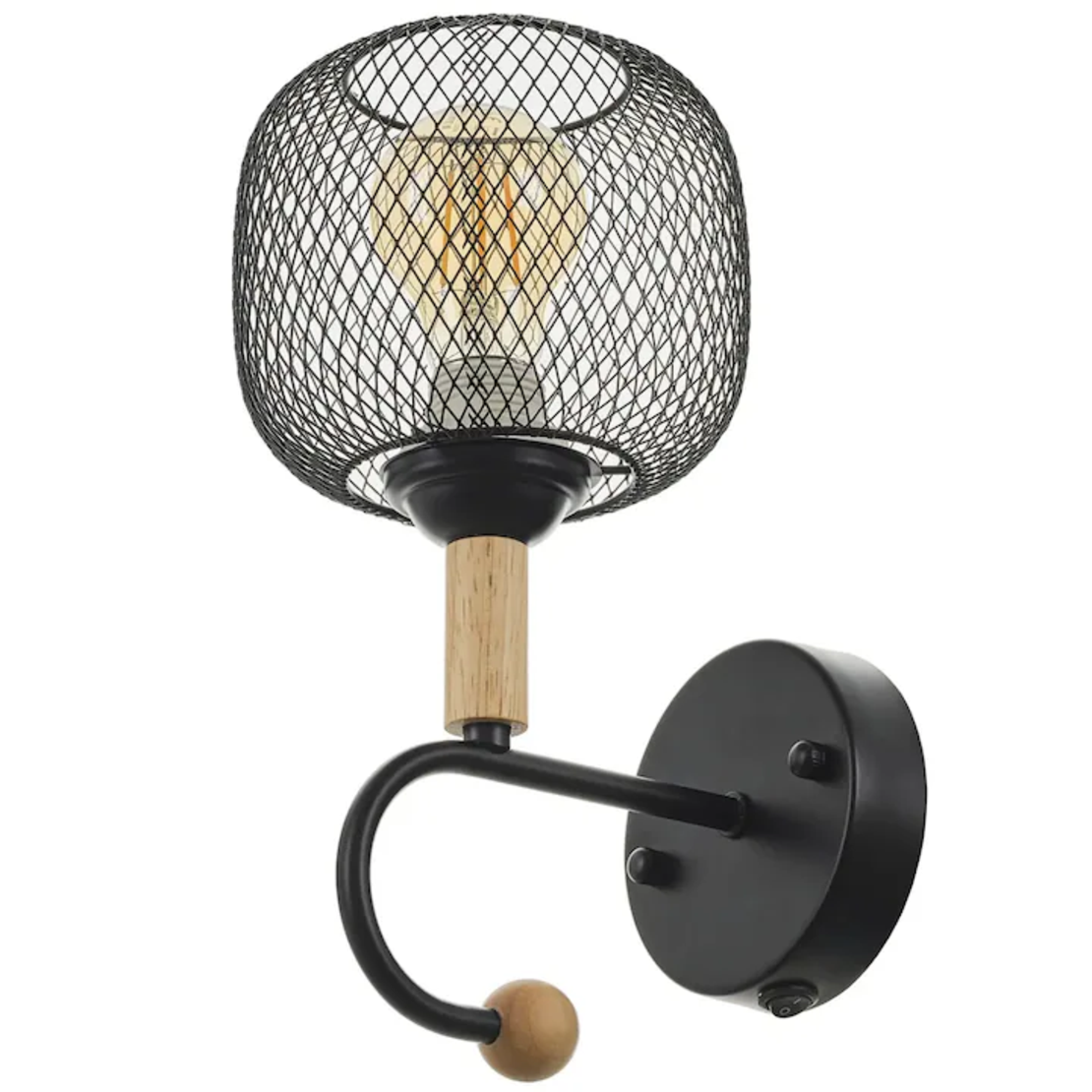 Аплик 1×E27 черен с дърво