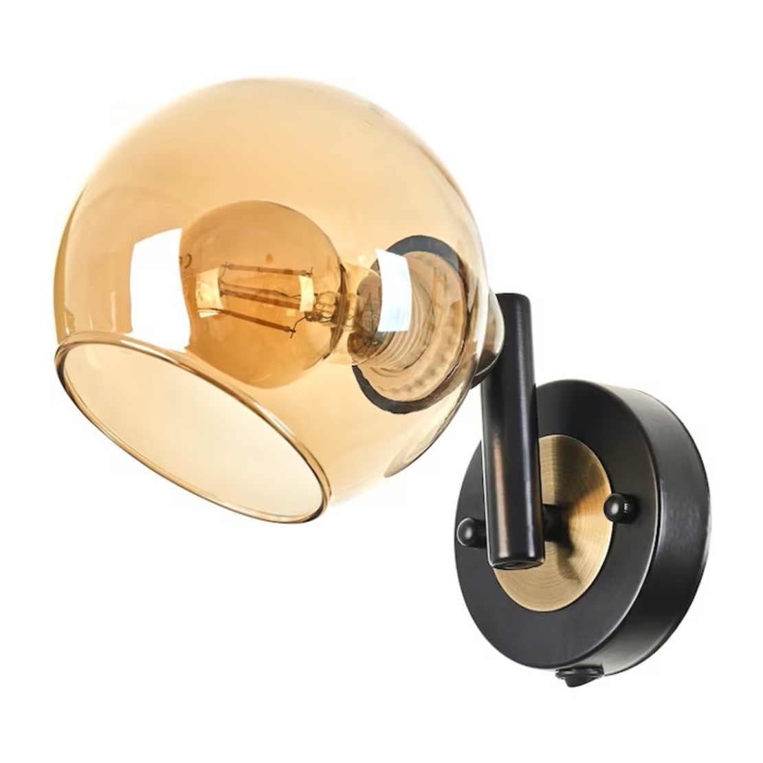 Винтидж стенен аплик – бронз и черно с прозрачно стъкло, E27