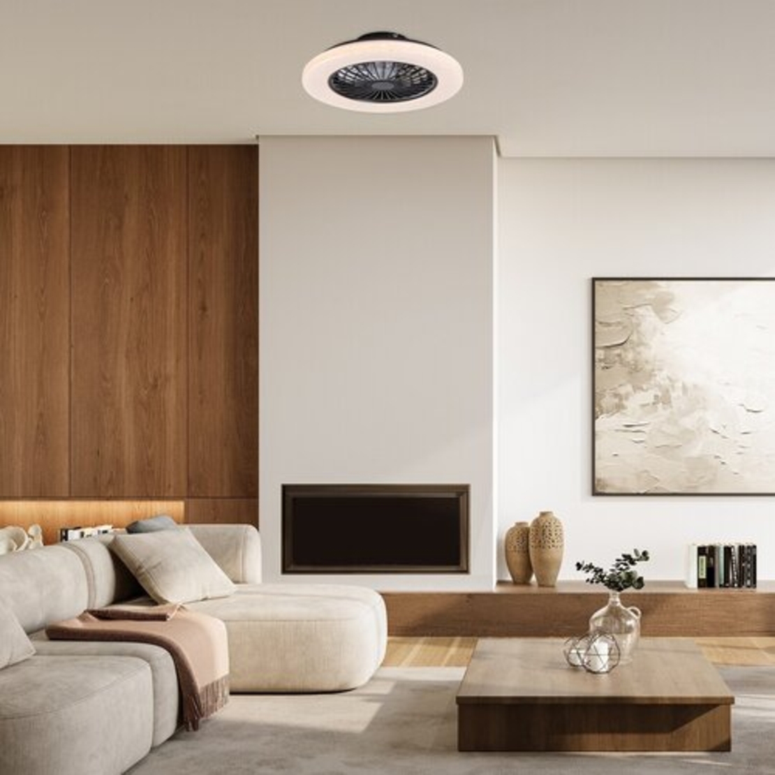 LED таванен плафон с вентилатор 48W – черен, регулируема светлина, дистанционно