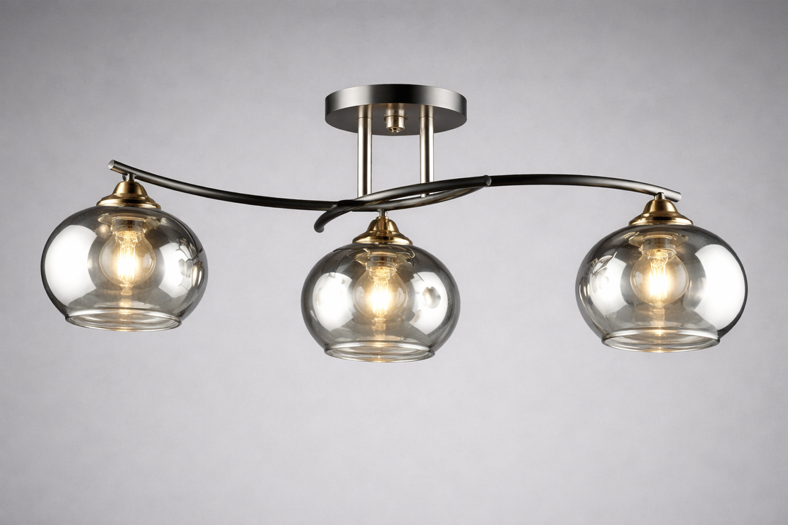 Модерен полилей 3 × E27 с метал и стъкло – черно и хром (BK+CH)