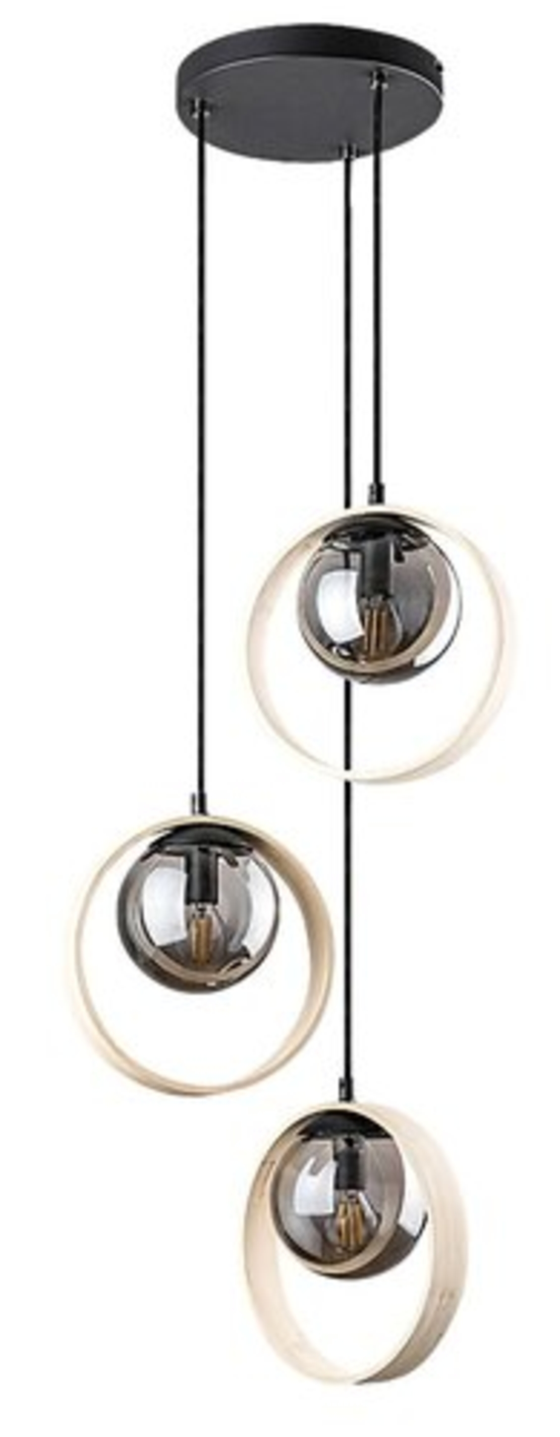 Модерен висящ полилей 3xE14 – метал, дърво и стъкло