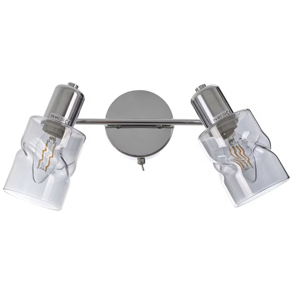 Спот хром, метал и стъкло, 2×E14, с ключ и подвижни рамена