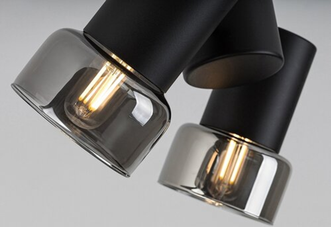 Модерен двоен спот – E14, 2xMAX15W, IP20, черен метал, стъкло с димен цвят