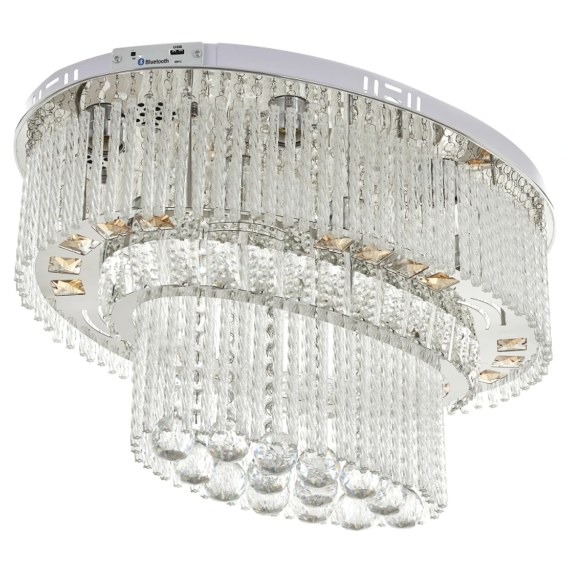 Смарт LED полилей с RGB осветление, Bluetooth управление и вградени тонколони – хром, E27 + LED 9W