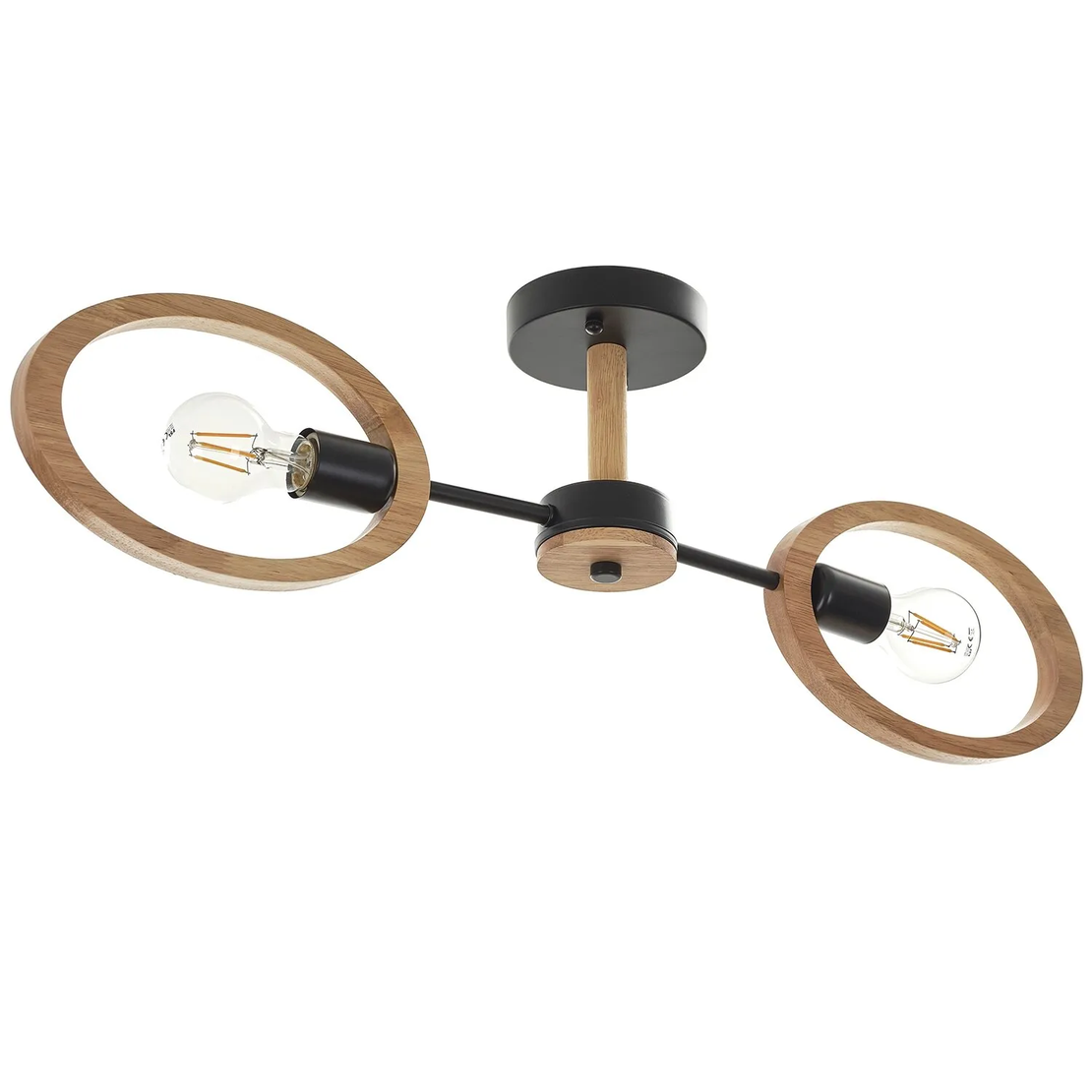 Черен модерен полилей 2xE27 LED метал и дърво