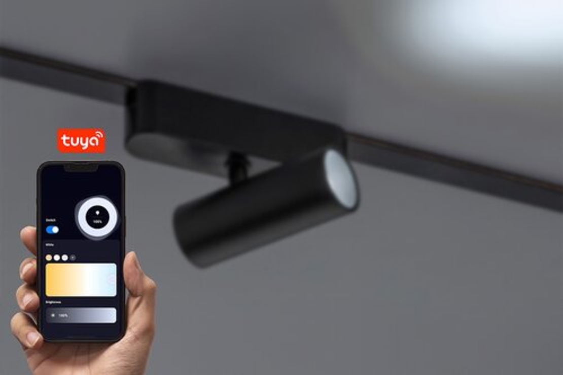 Смарт LED релсов спот – 9W, регулируема цветна температура 2700–5500K, Wi-Fi управление, черен алуминий