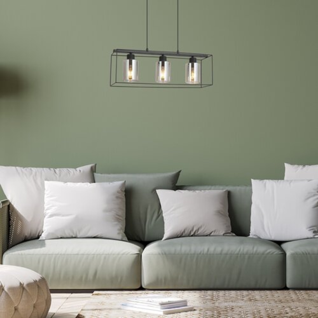 Модерен висящ полилей 3xE27 – черен метал с прозиращо кафяво стъкло