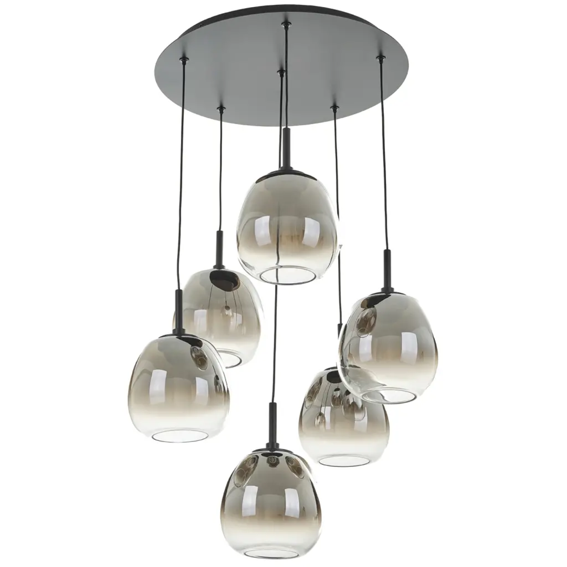 Модерен LED полилей 6 светлини черен метал и стъкло