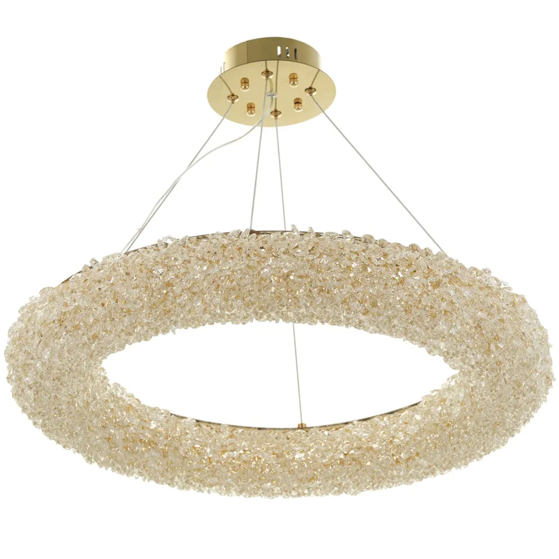 Луксозен LED полилей от метал и кристал – злато, 110W, с регулируема височина