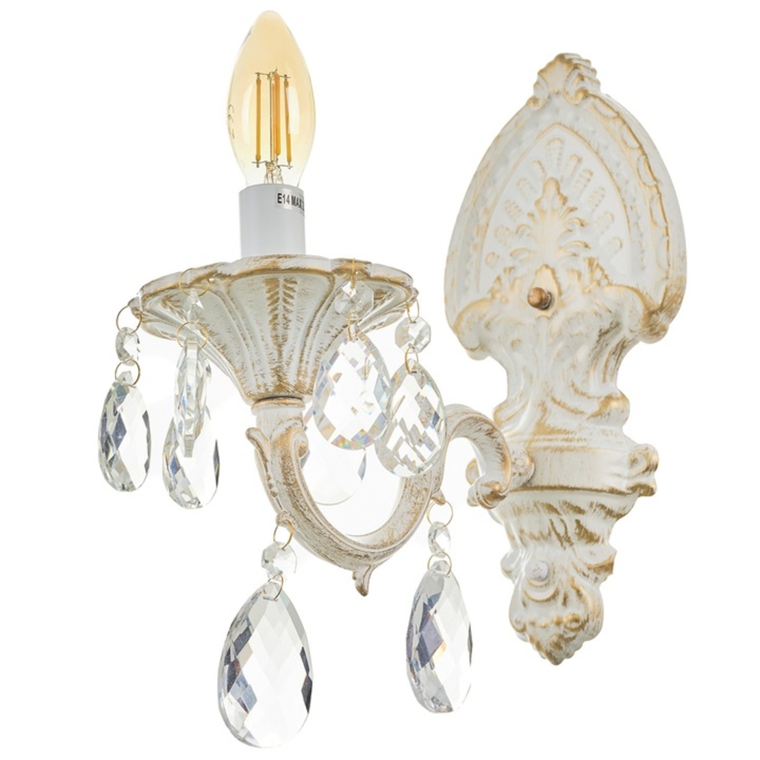 Класически стенен аплик с кристални елементи – бял метал и изискан дизайн
