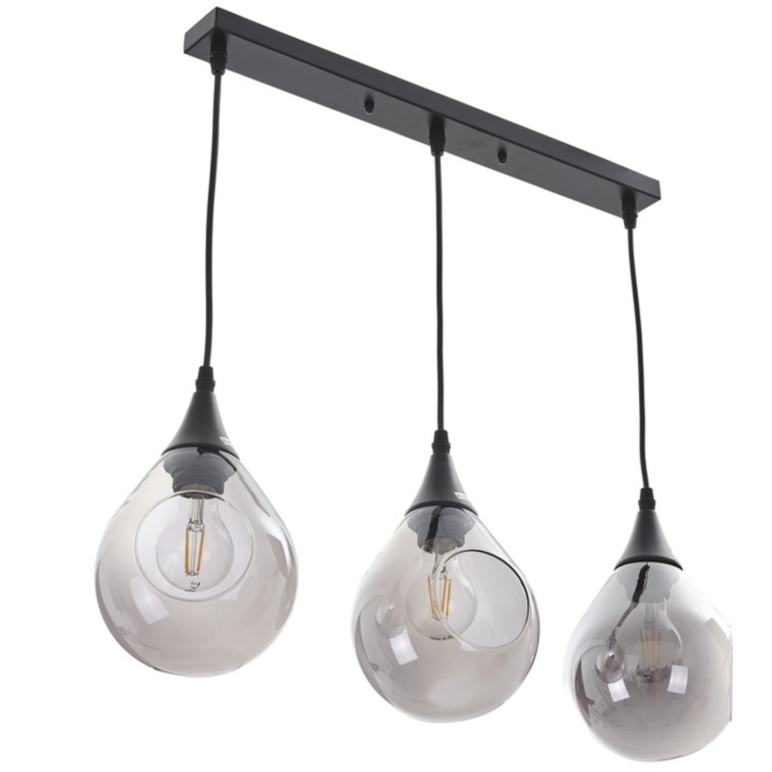 Модерен полилей от метал и стъкло – черен, E27, регулируема височина