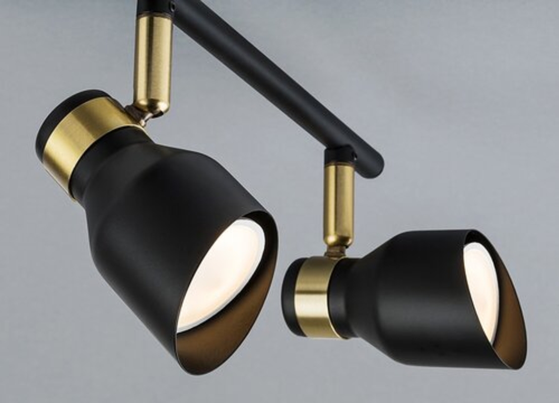 Модерен четворен GU10 спот в черно и злато