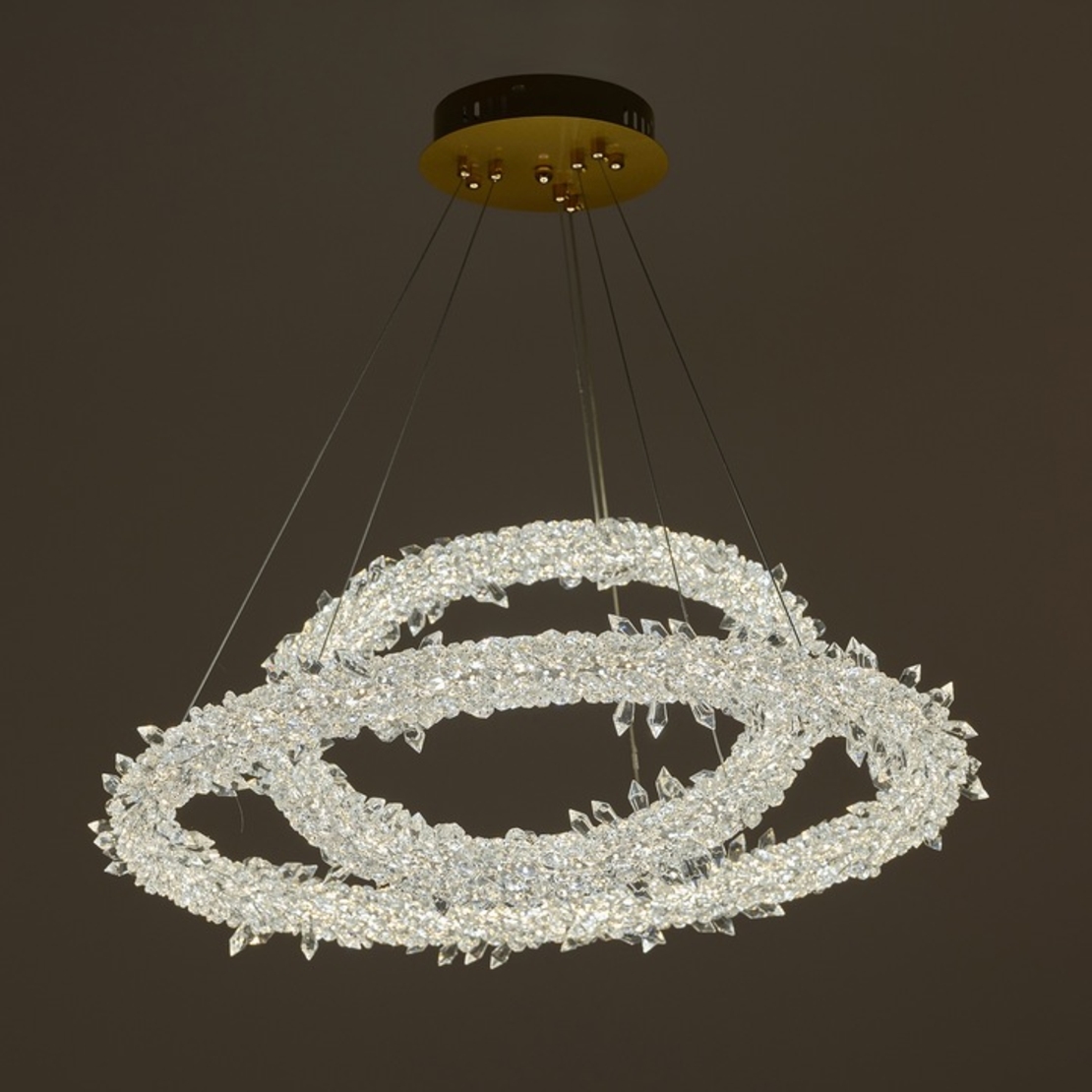 Луксозен LED полилей от метал и кристал – злато, 240W, с дистанционно и регулируема височина