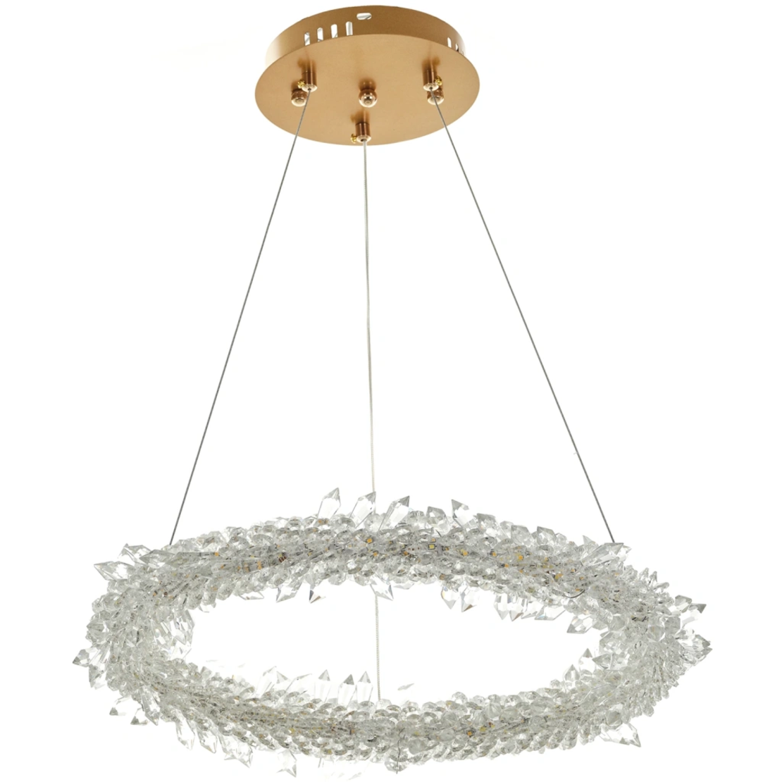 Луксозен LED полилей от метал и кристал – злато, 140W, с дистанционно и регулируема височина
