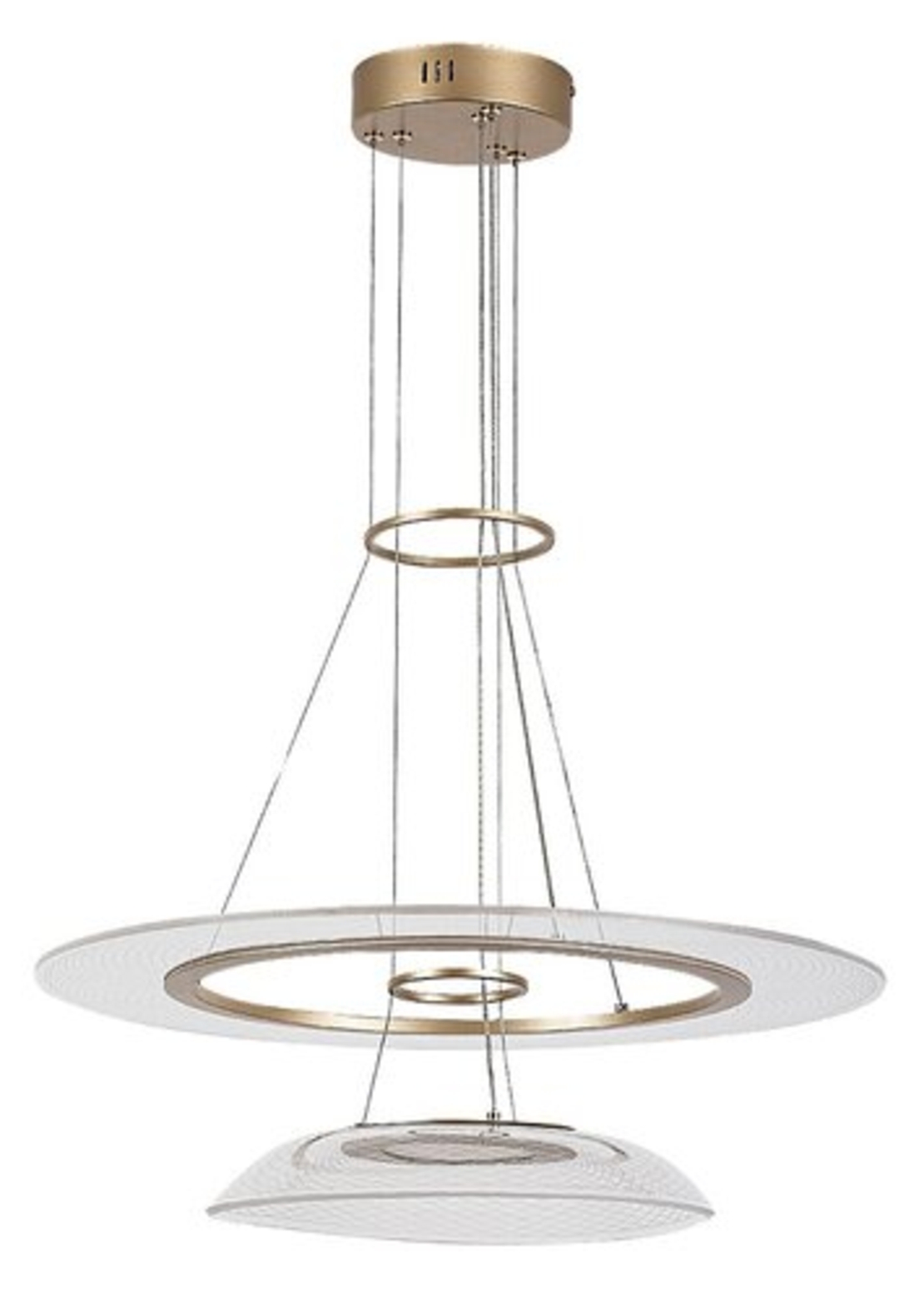 Модерен LED полилей 36W, златен метал и акрил, Ø550 мм