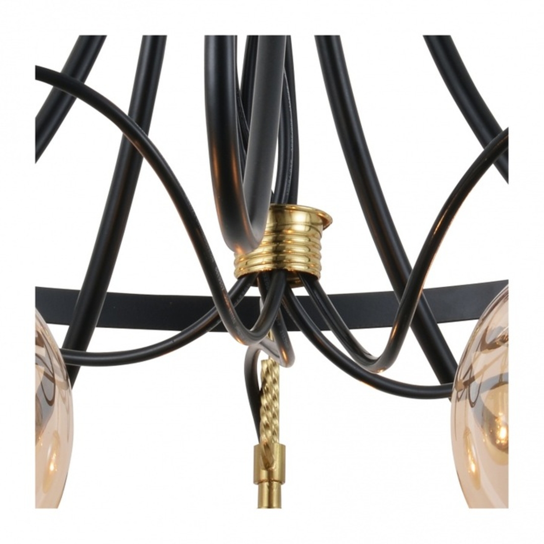 Модерен полилей E27 – черно-златен дизайн с прозрачни стъклени елементи