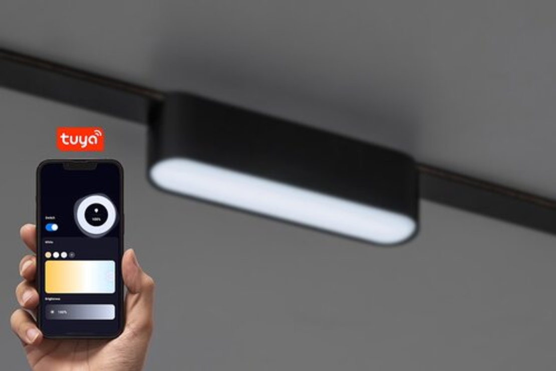Смарт LED релсово осветление – 4W, регулируема цветна температура 2700–5500K, Wi-Fi, черен алуминий
