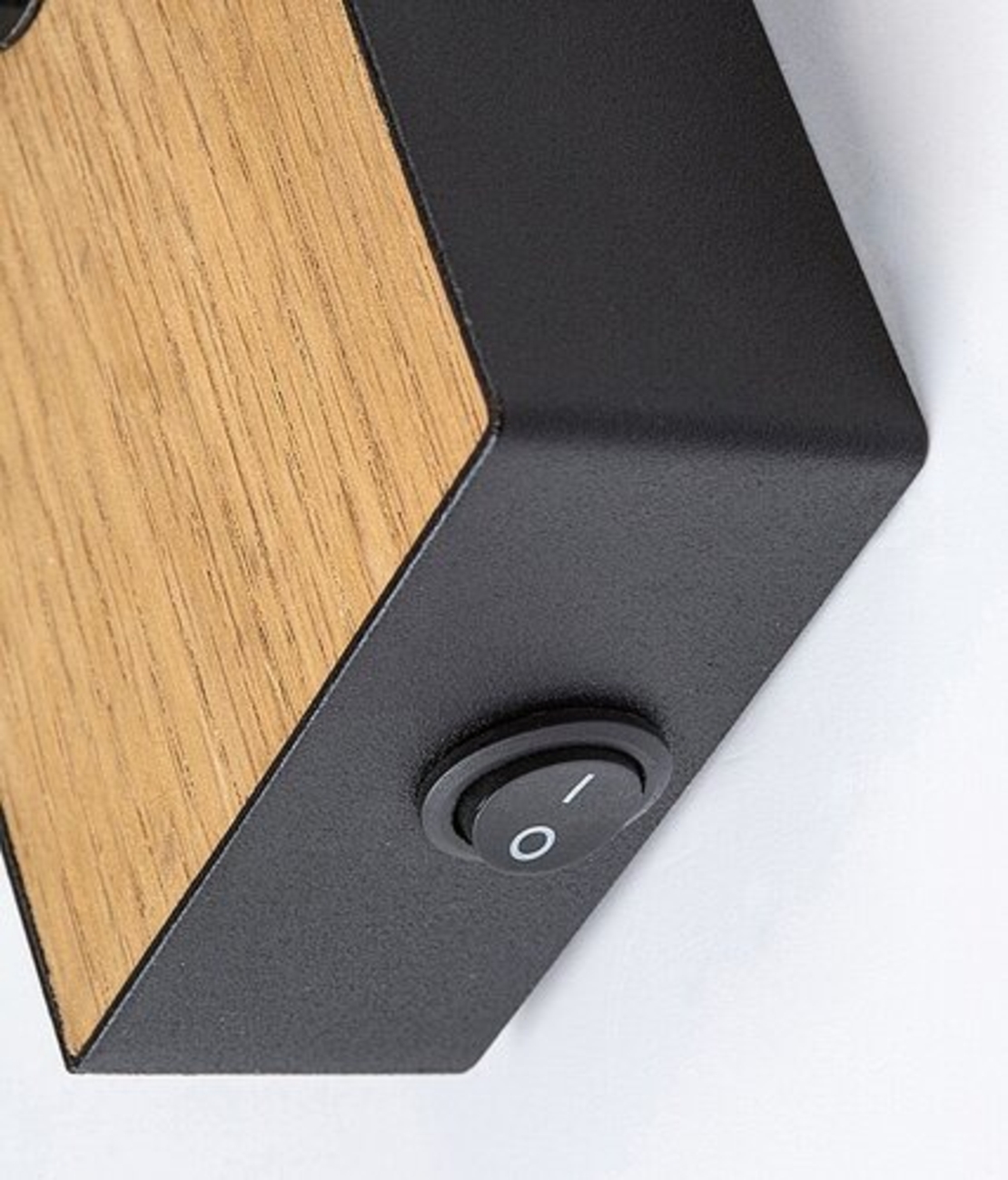 Индустриален стенен спот 1xE14 – метал и дърво в цвят дъб с черен абажур