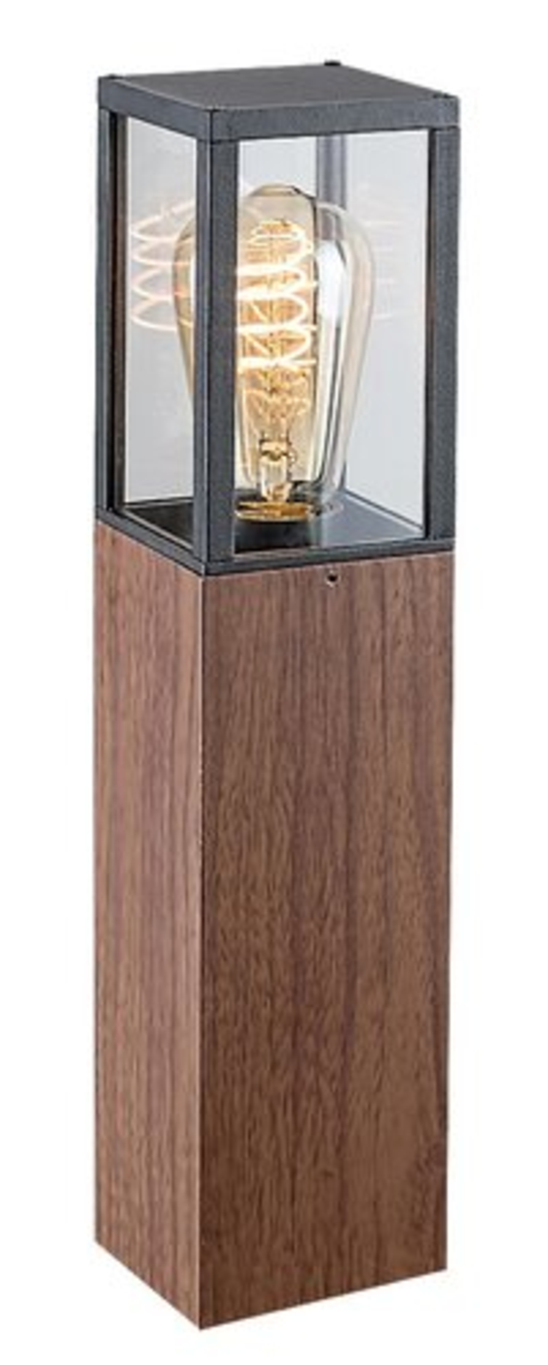 Градински стълб Wales E27 – стилно външно осветление в цвят тъмен дъб с IP44 защита