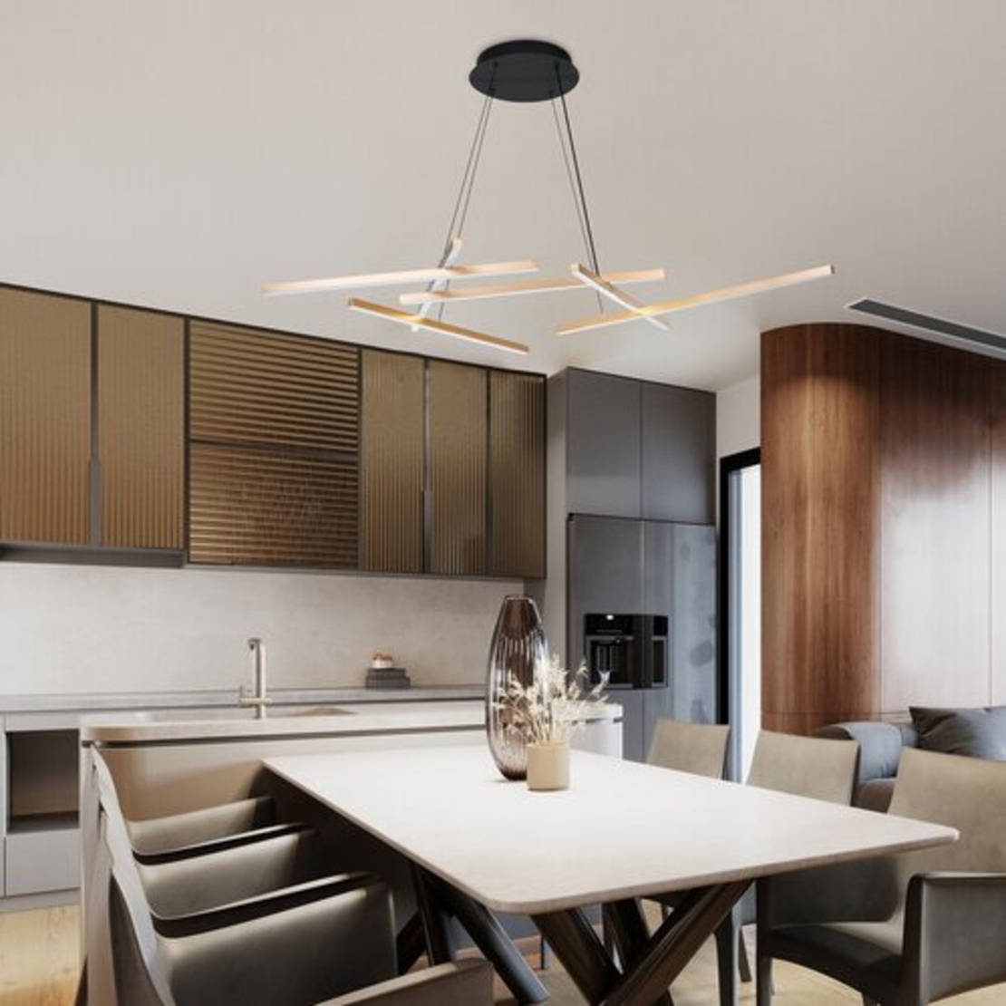 Модерен LED полилей с дистанционно управление – 40W, 3000K–6500K, черен-матирано златен метал