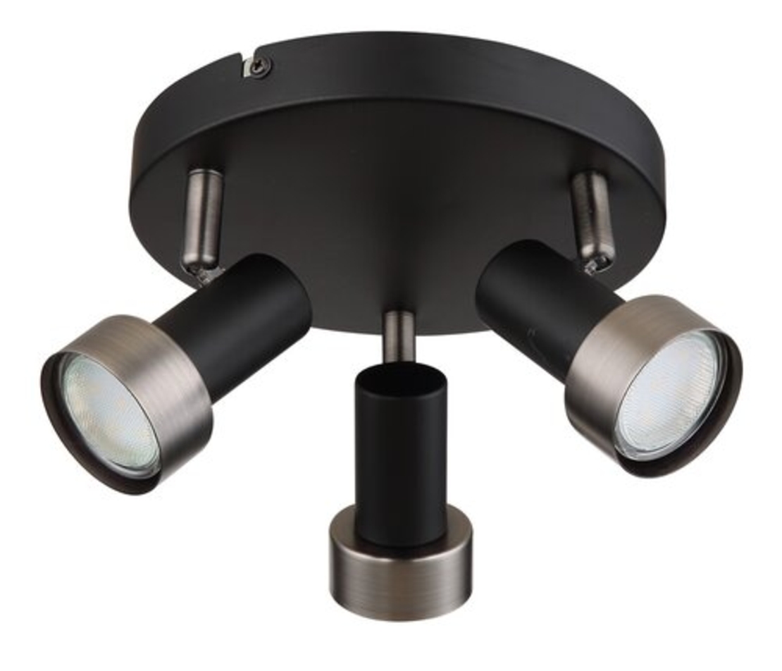 Модерен спот 3-ка – матирано черен и матиран хром метал, GU10, 3x50W